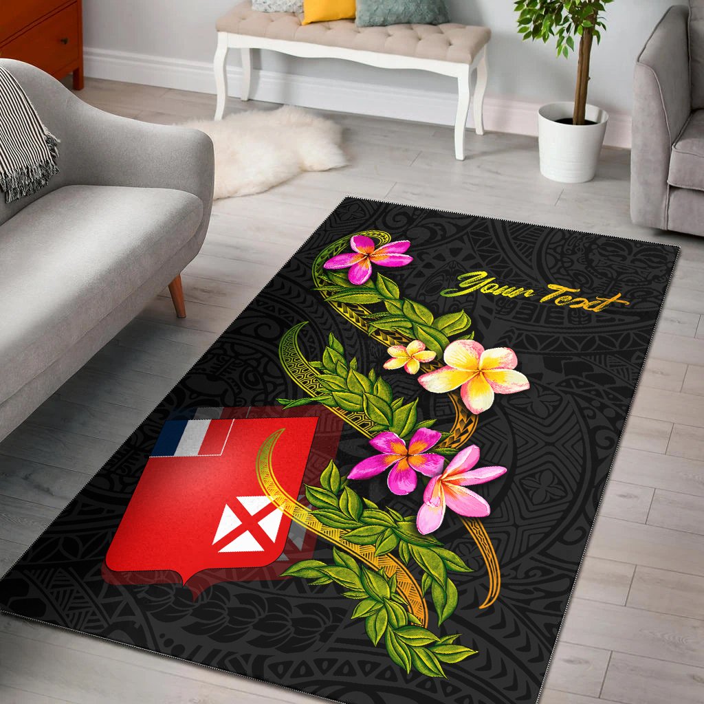 Wallis and Futuna Polynesian Custom Personalised Area Rug - Plumeria Tribal Black - Polynesian Pride