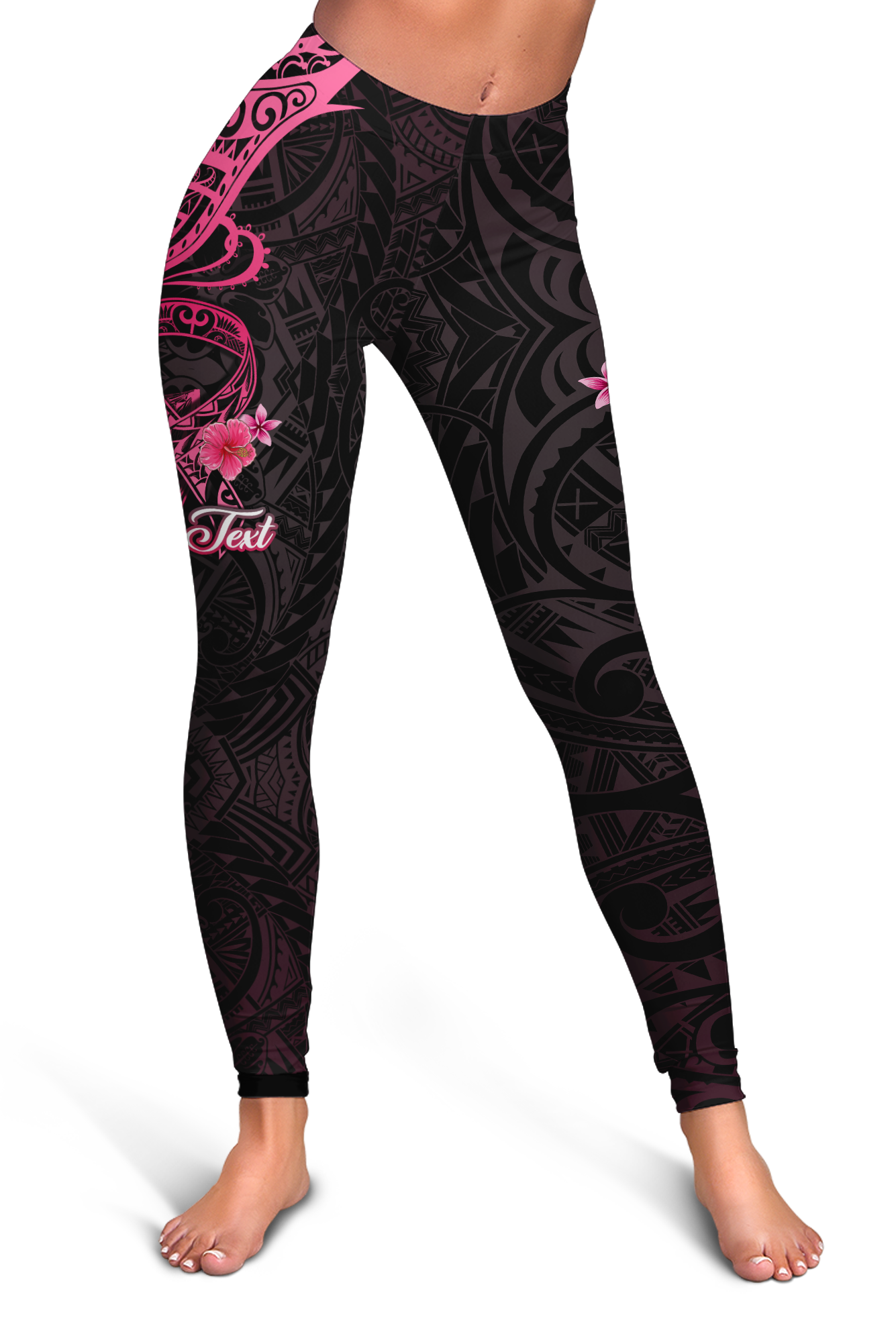 (Custom Personalised) Breast Cancer Pink Ribbon Butterfly Polynesian Black Version Legging - LT12 Black - Polynesian Pride