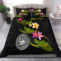 American Samoa Polynesian Custom Personalised Bedding Set - Plumeria Tribal Black - Polynesian Pride