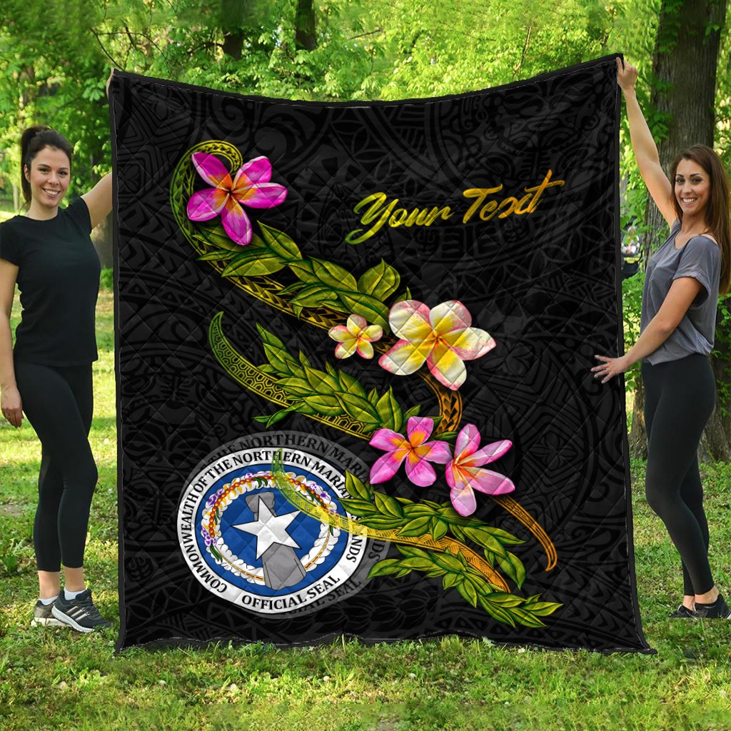 Northern Mariana Islands Polynesian Custom Personalised Quilt - Plumeria Tribal Black - Polynesian Pride