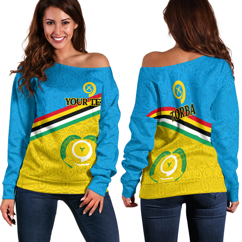 (Custom Personalised) Vanuatu Torba Province Women's Off Shoulder Sweaters - Flag Style - LT12 Blue - Polynesian Pride