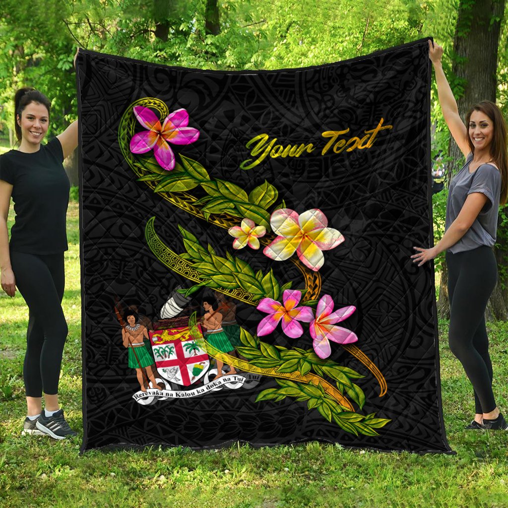 Fiji Polynesian Custom Personalised Quilt - Plumeria Tribal Black - Polynesian Pride