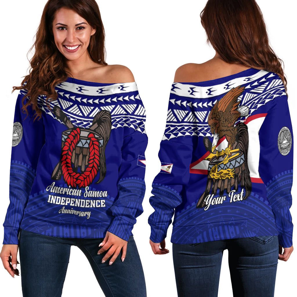 Custom American Samoa Independence Anniversary Pride Women Off Shoulder Sweater - LT12 Women Off Shoulder Sweater Blue - Polynesian Pride