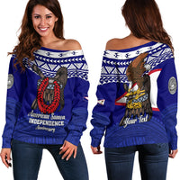 Custom American Samoa Independence Anniversary Pride Women Off Shoulder Sweater - LT12 Women Off Shoulder Sweater Blue - Polynesian Pride