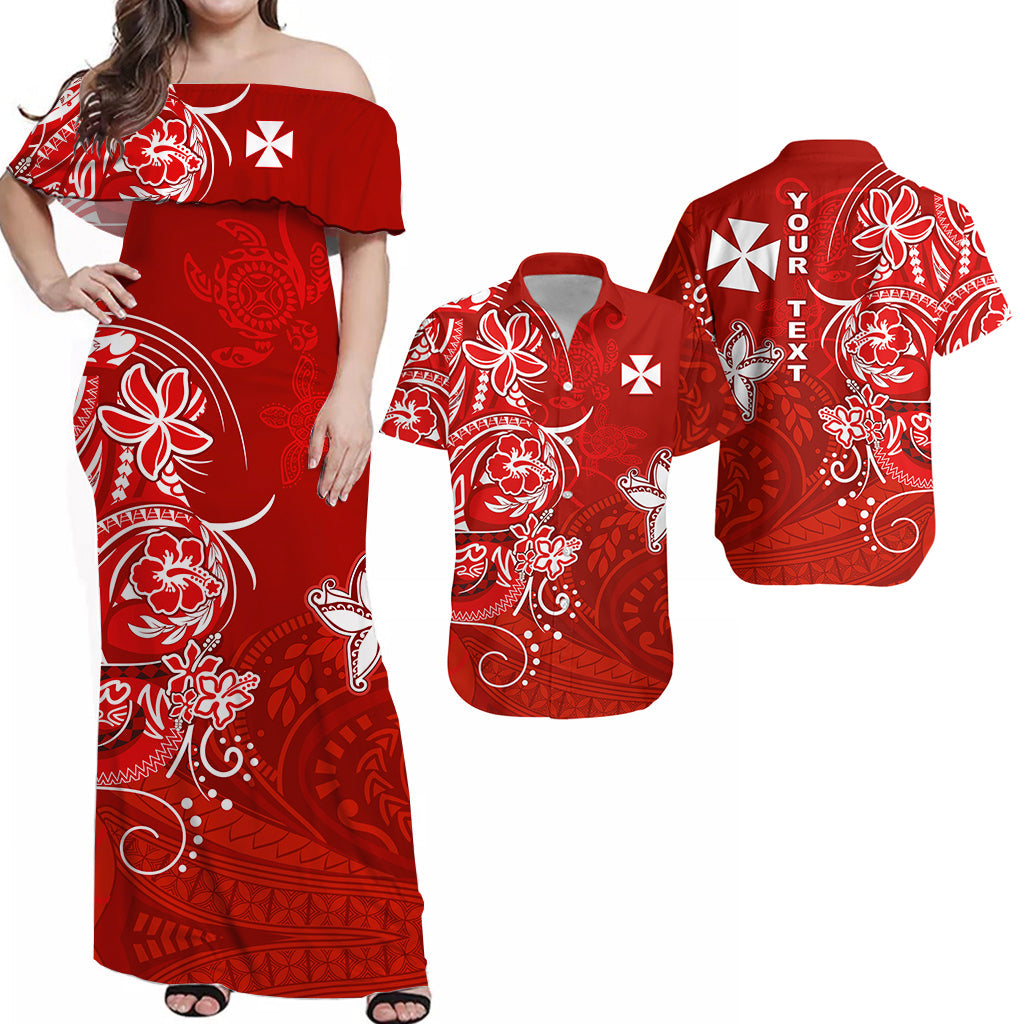 Custom Wallis et Futuna Matching Dress and Hawaiian Shirt Polynesia Red Sea Turtle and Flowers LT13 Red - Polynesian Pride