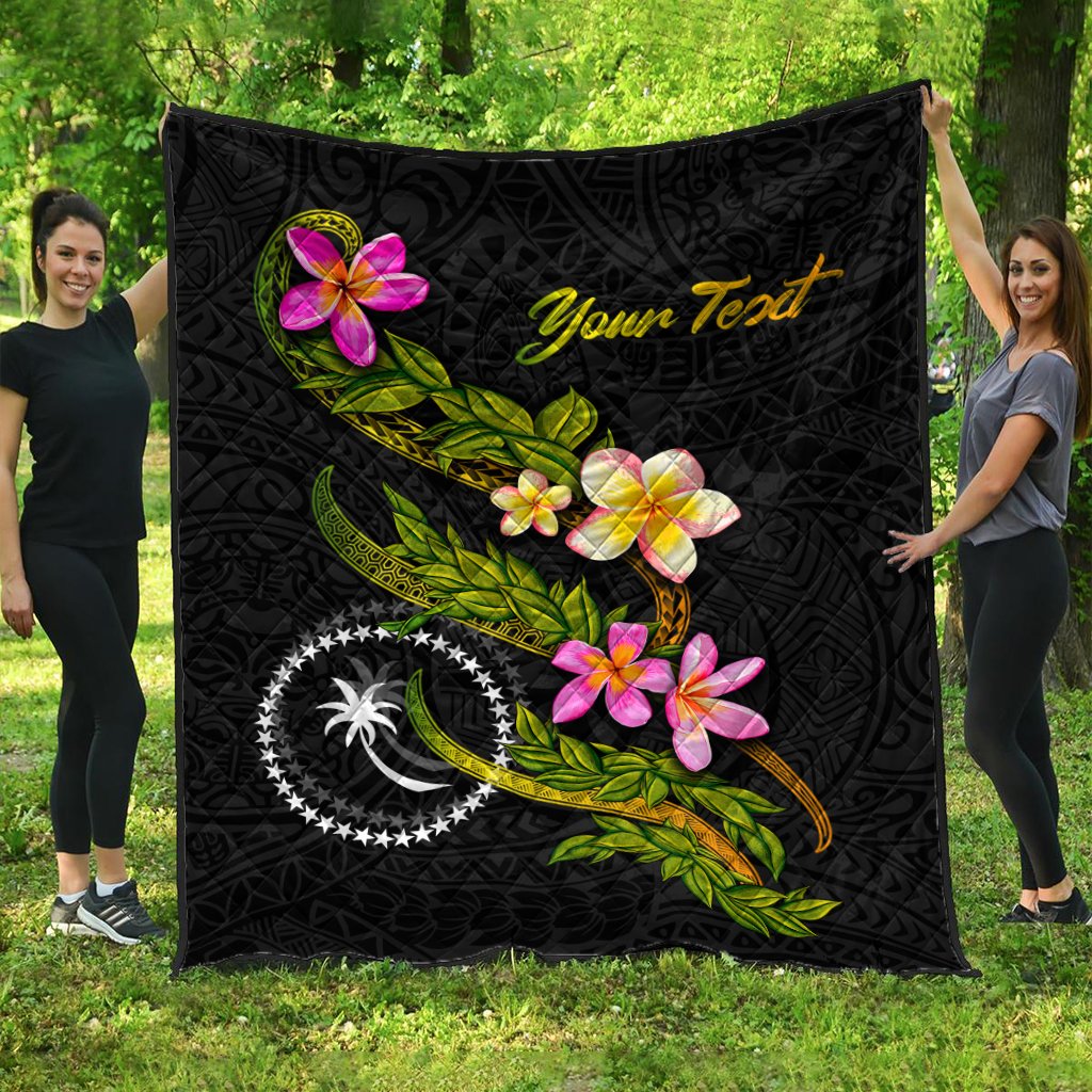 Chuuk Polynesian Custom Personalised Quilt - Plumeria Tribal Black - Polynesian Pride