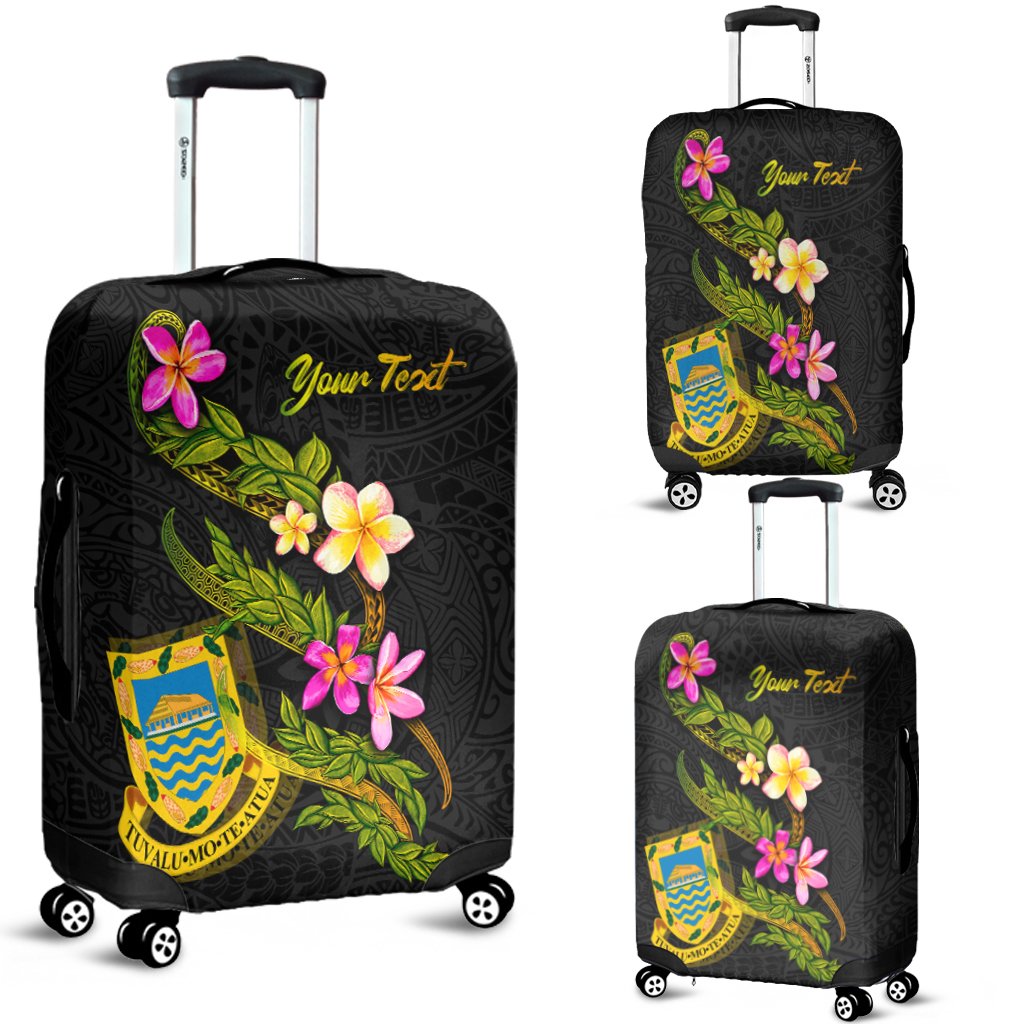 Tuvalu Polynesian Custom Personalised Luggage Covers - Plumeria Tribal Black - Polynesian Pride