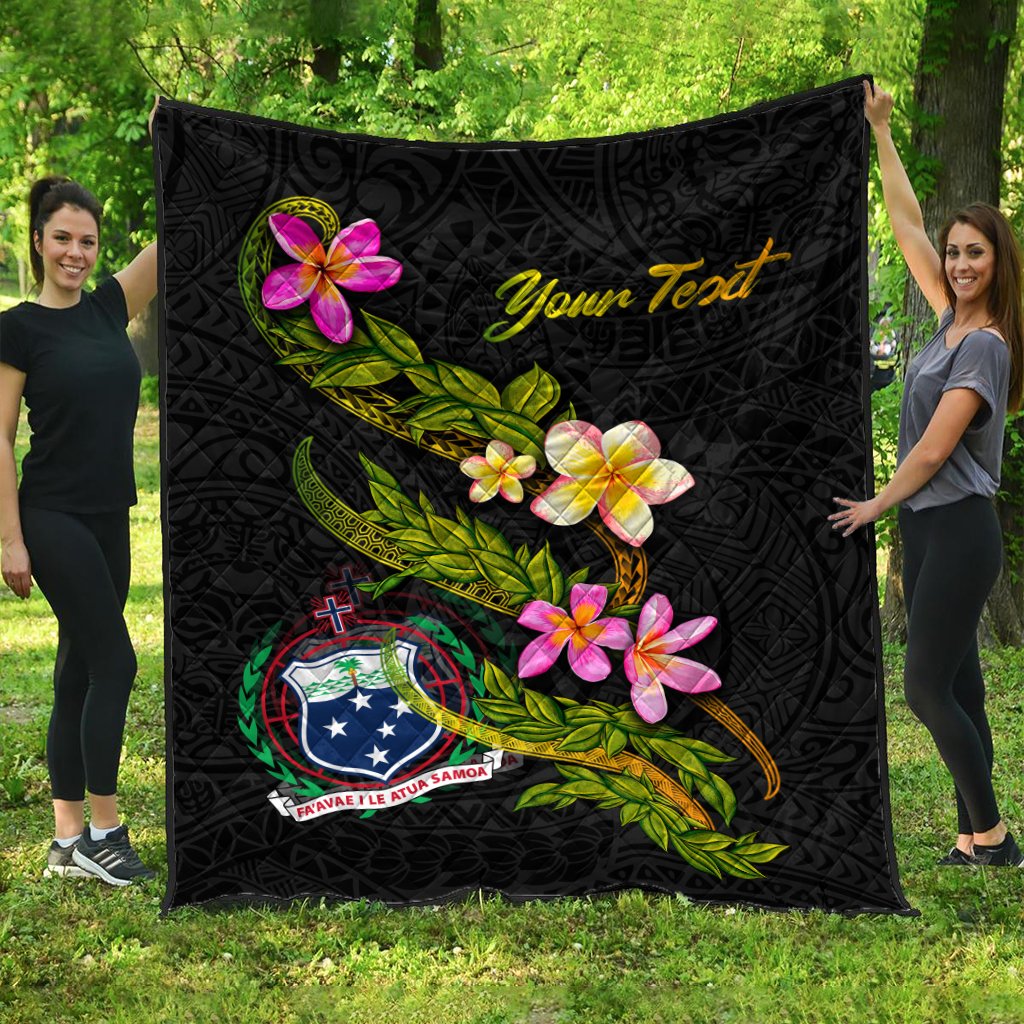 Samoa Polynesian Custom Personalised Quilt - Plumeria Tribal Black - Polynesian Pride