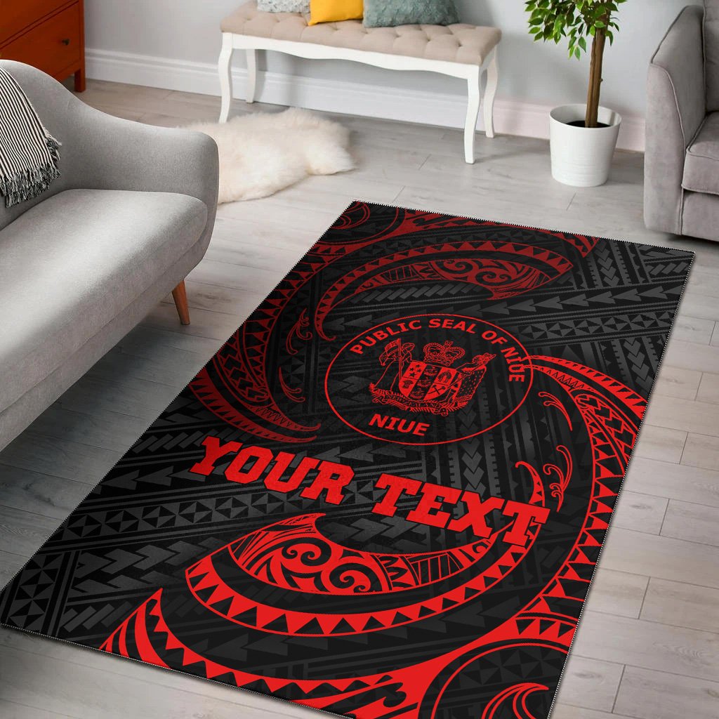 Niue Polynesian Custom Personalised Area Rug - Red Tribal Wave Red - Polynesian Pride