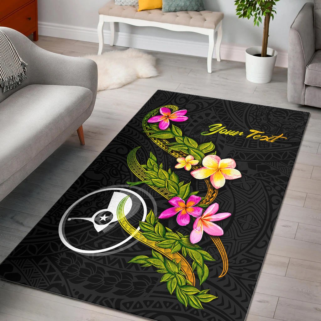 Yap Polynesian Custom Personalised Area Rug - Plumeria Tribal Black - Polynesian Pride