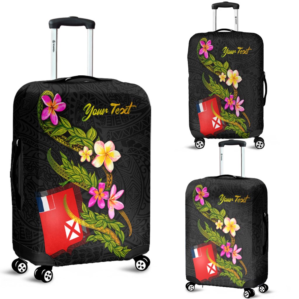 Wallis and Futuna Polynesian Custom Personalised Luggage Covers - Plumeria Tribal Black - Polynesian Pride