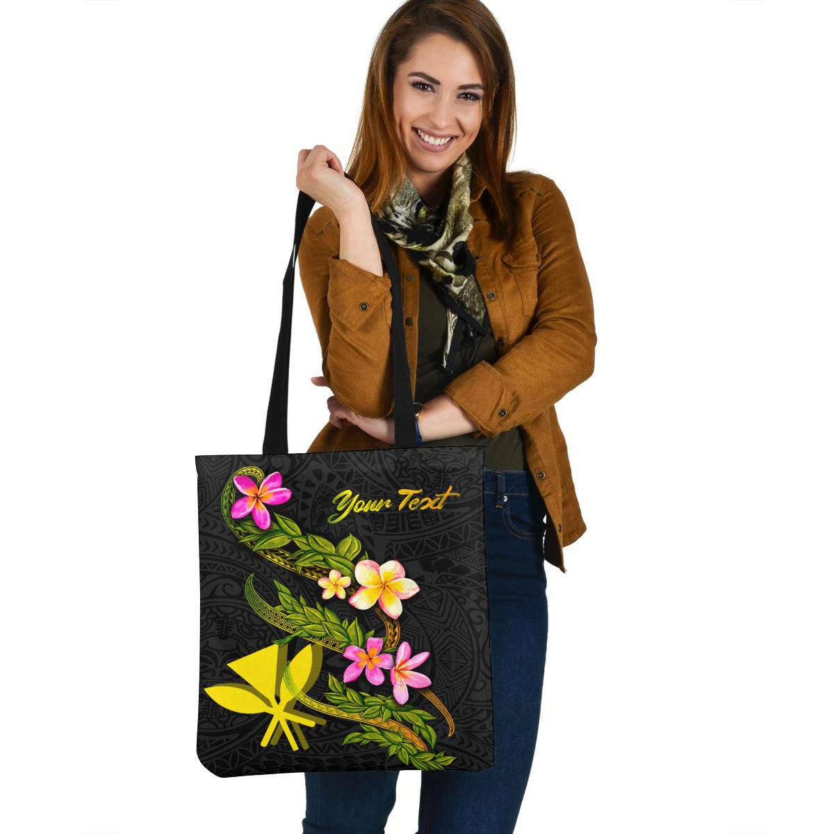 Hawaii Polynesian Custom Personalised Tote Bag - Plumeria Tribal Tote Bag One Size Black - Polynesian Pride