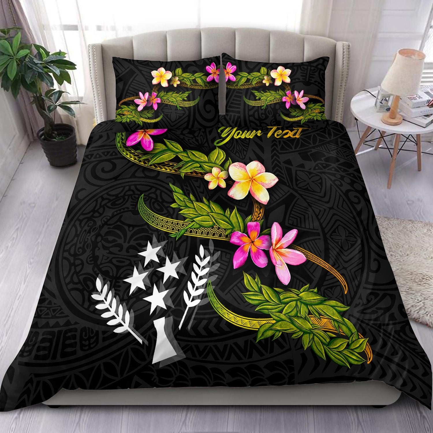 Kosrae Polynesian Custom Personalised Bedding Set - Plumeria Tribal Black - Polynesian Pride