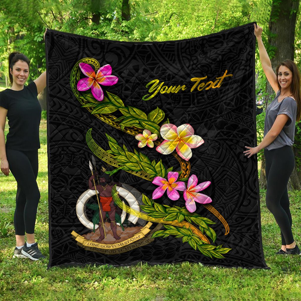 Vanuatu Polynesian Custom Personalised Quilt - Plumeria Tribal Black - Polynesian Pride