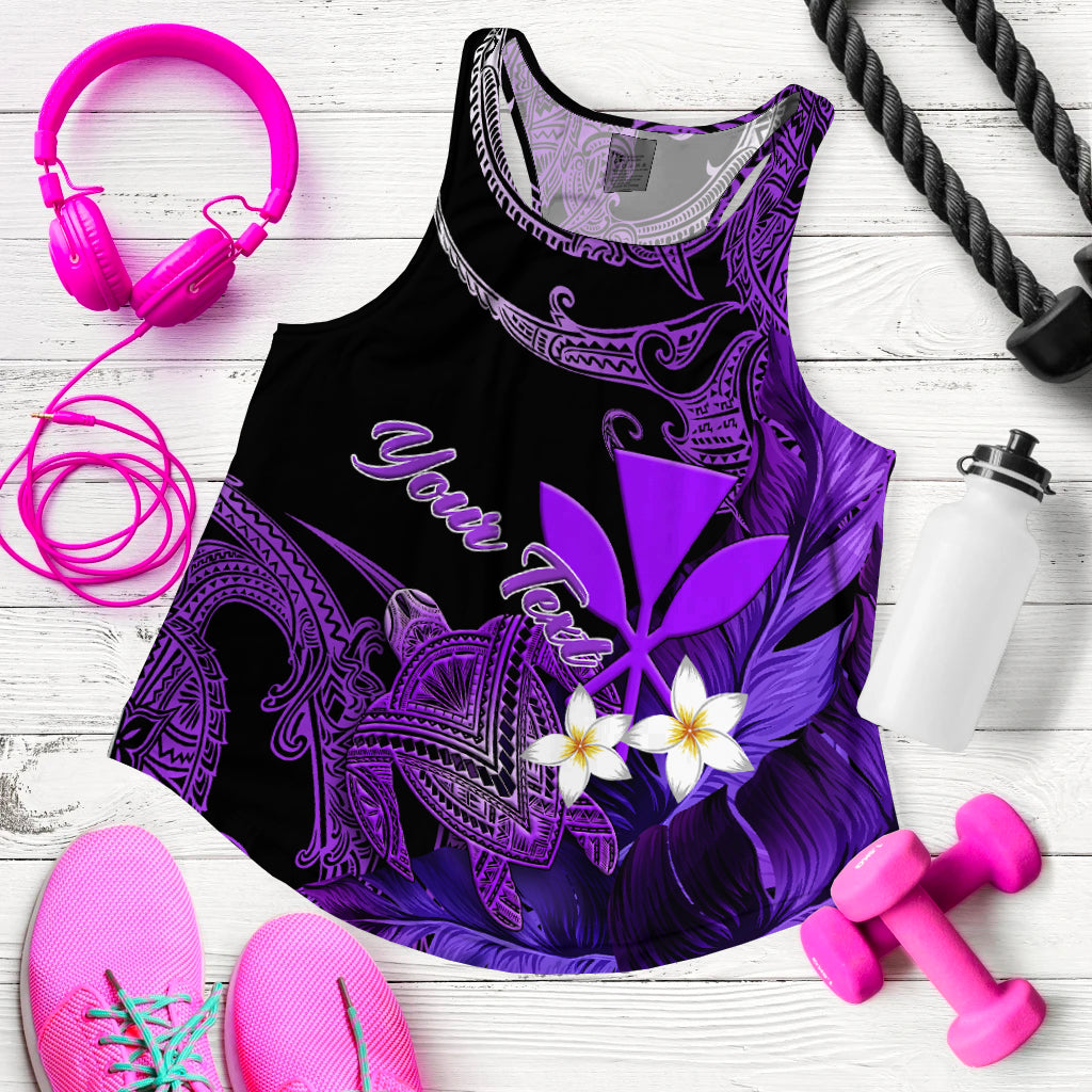 (Custom Personalised) Hawaii Turtle With Plumeria Leaf Purple Women Tank Top - LT12 Women Black - Polynesian Pride
