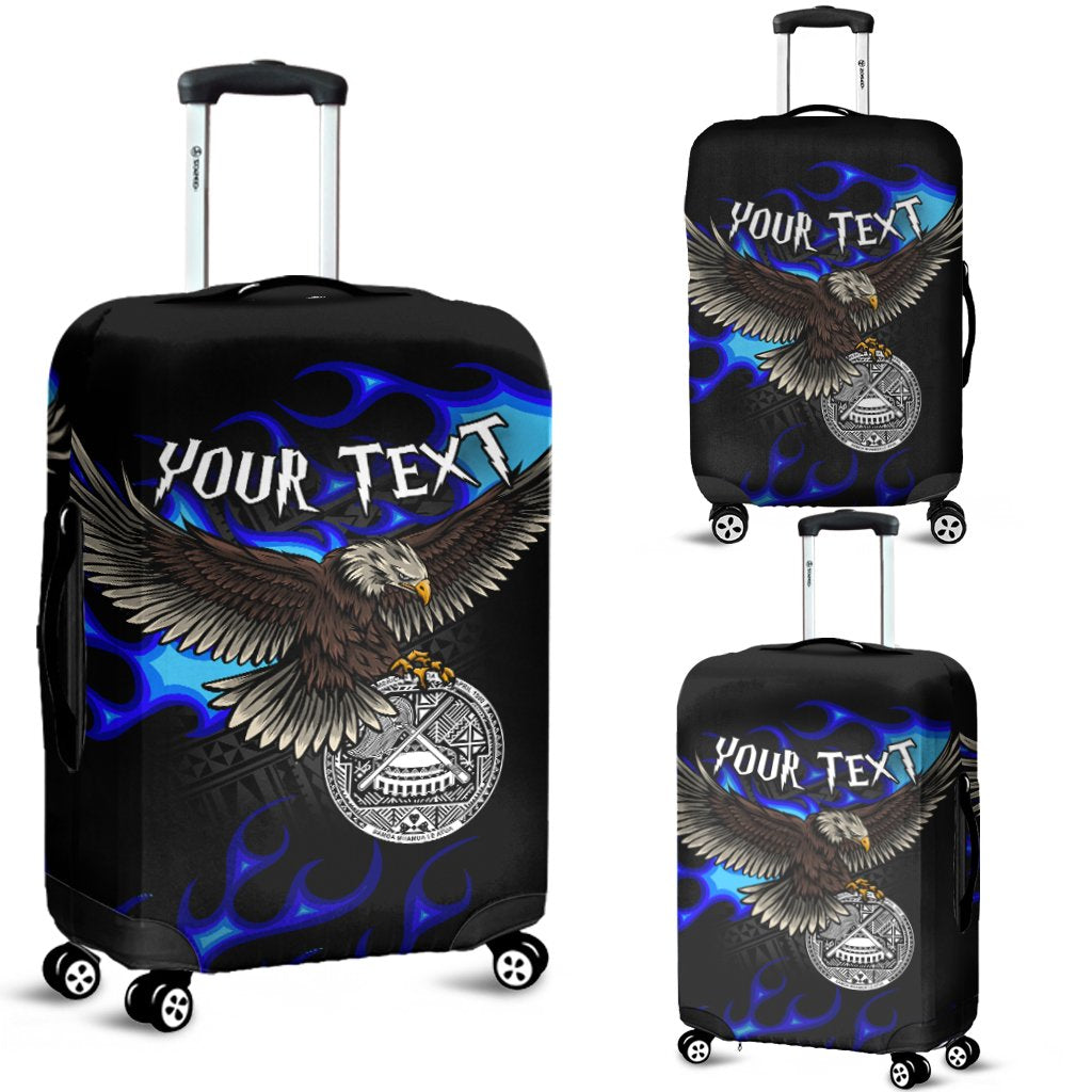 American Samoa Polynesian Custom Personalised Luggage Covers - Eagle With Flame Blue Blue - Polynesian Pride