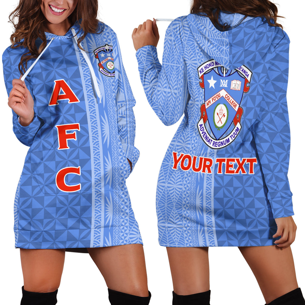 (Custom Personalised) Tonga Apifo'ou College Hoodie Dress - Tongan Tribal - LT12 Blue - Polynesian Pride