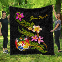 Tonga Polynesian Custom Personalised Quilt - Plumeria Tribal Black - Polynesian Pride