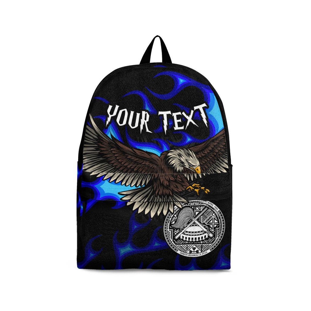 American Samoa Polynesian Custom Personalised Backpack - Eagle With Flame Blue Blue - Polynesian Pride