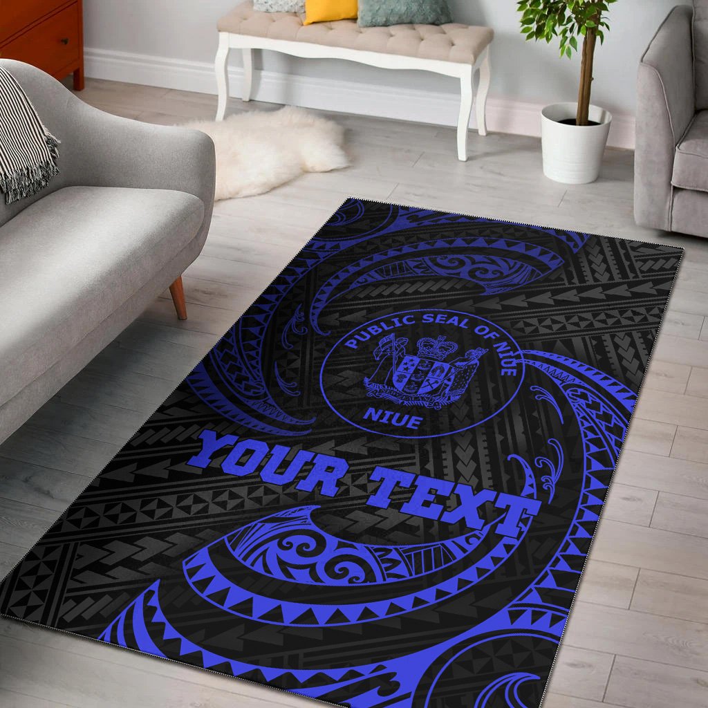 Niue Polynesian Custom Personalised Area Rug - Blue Tribal Wave Blue - Polynesian Pride