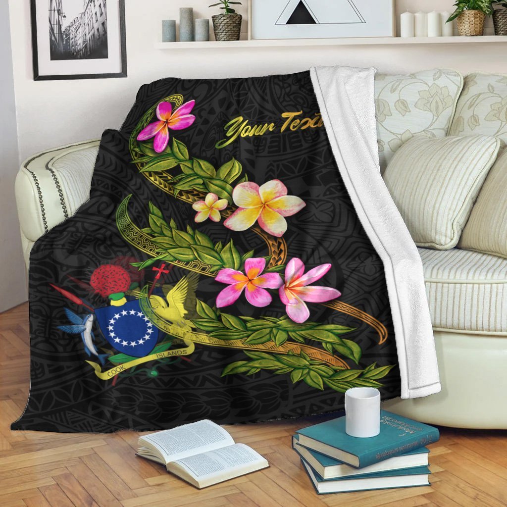 Cook Islands Polynesian Custom Personalised Blanket - Plumeria Tribal White - Polynesian Pride