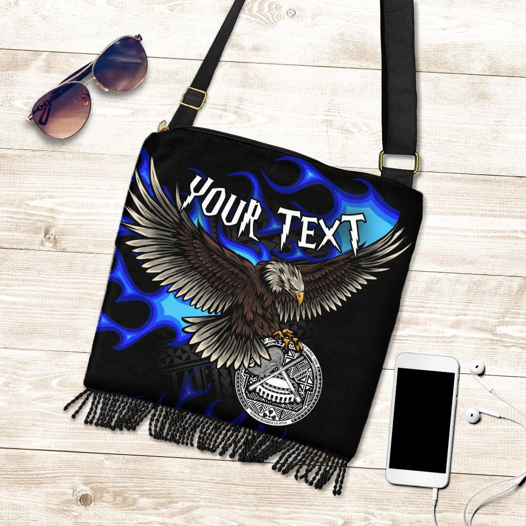 American Samoa Polynesian Custom Personalised Boho Handbag - Eagle With Flame Blue One Style One Size Blue - Polynesian Pride