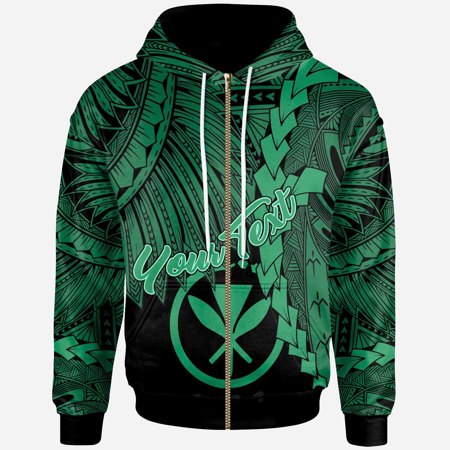 Polynesian Hawaii Custom Zip up Hoodie Tribal Wave Tattoo Green Unisex Green - Polynesian Pride