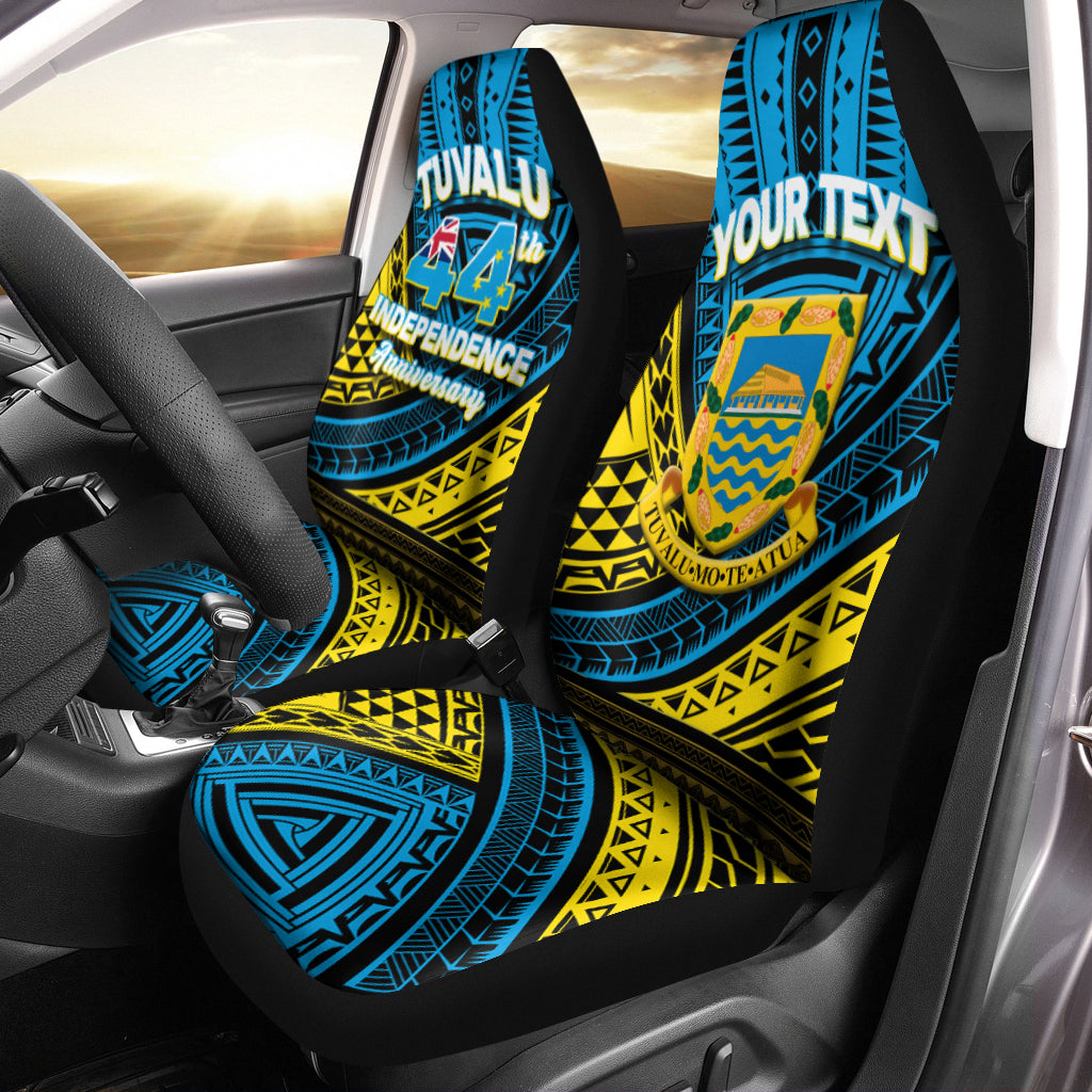 (Custom Personalised) Tuvalu Car Seat Covers 44th Independence Anniversary - Tribal Pattern - LT12 Set of 2 Universal Fit Blue - Polynesian Pride