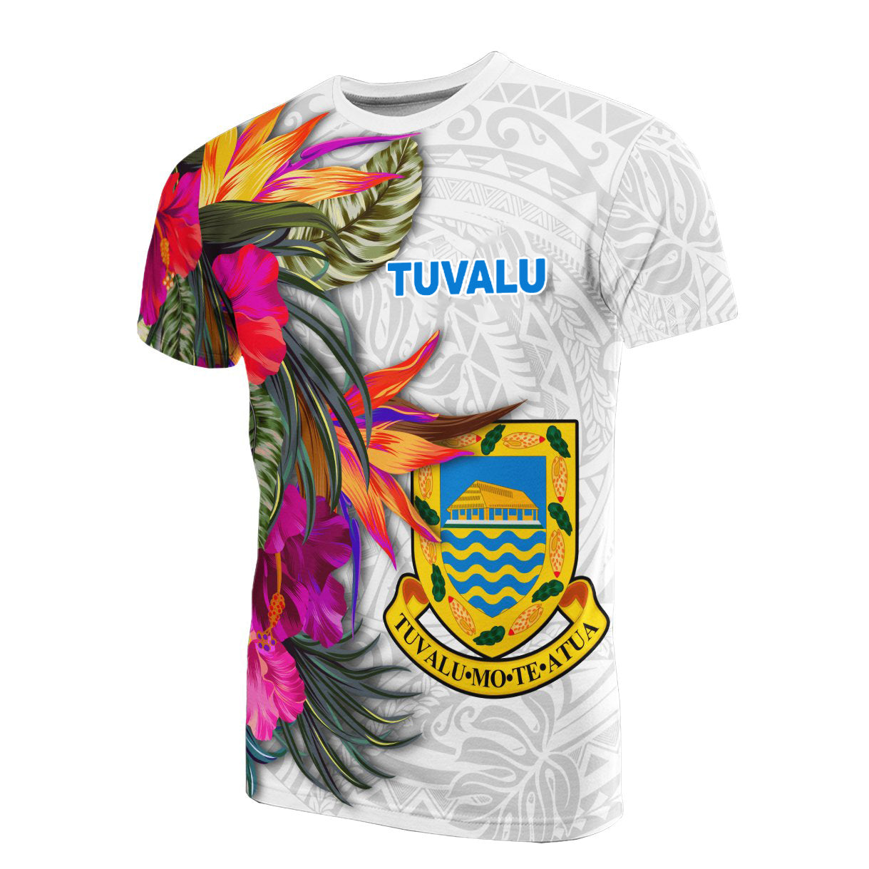 Tuvalu Polynesian Hibiscus White Pattern T - Shirt - LT12 Youth XL Size14 - Polynesian Pride