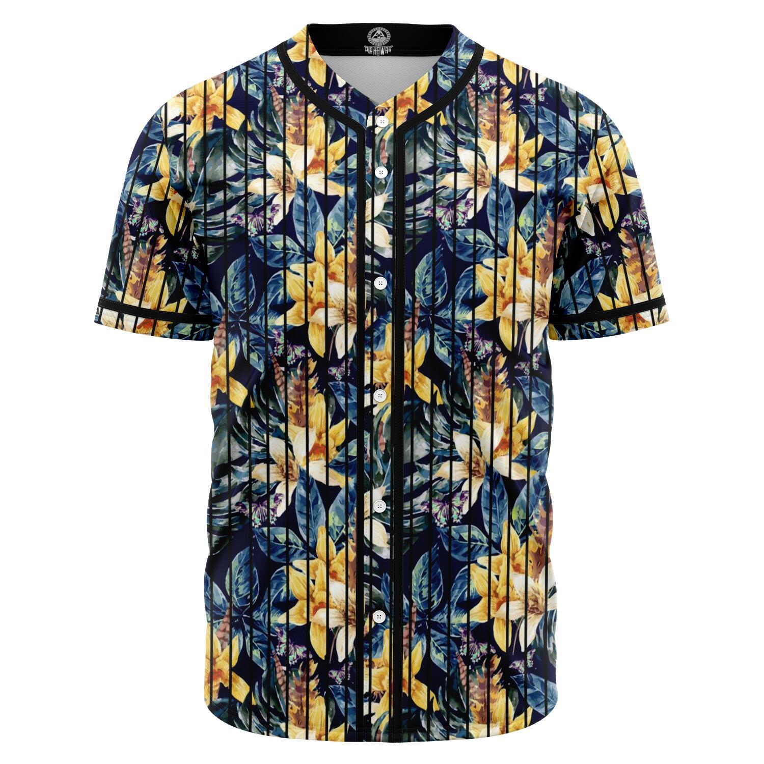 Vintage Floral Baseball Jersey Black - Polynesian Pride