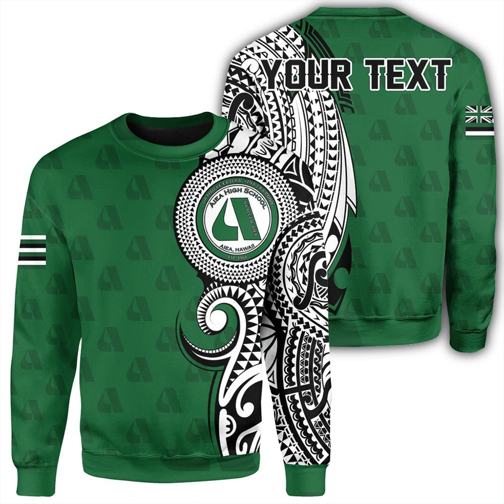 (Personalized) Hawaii - Aiea High Tribal Kakau Sweatshirt - AH Unisex Green - Polynesian Pride