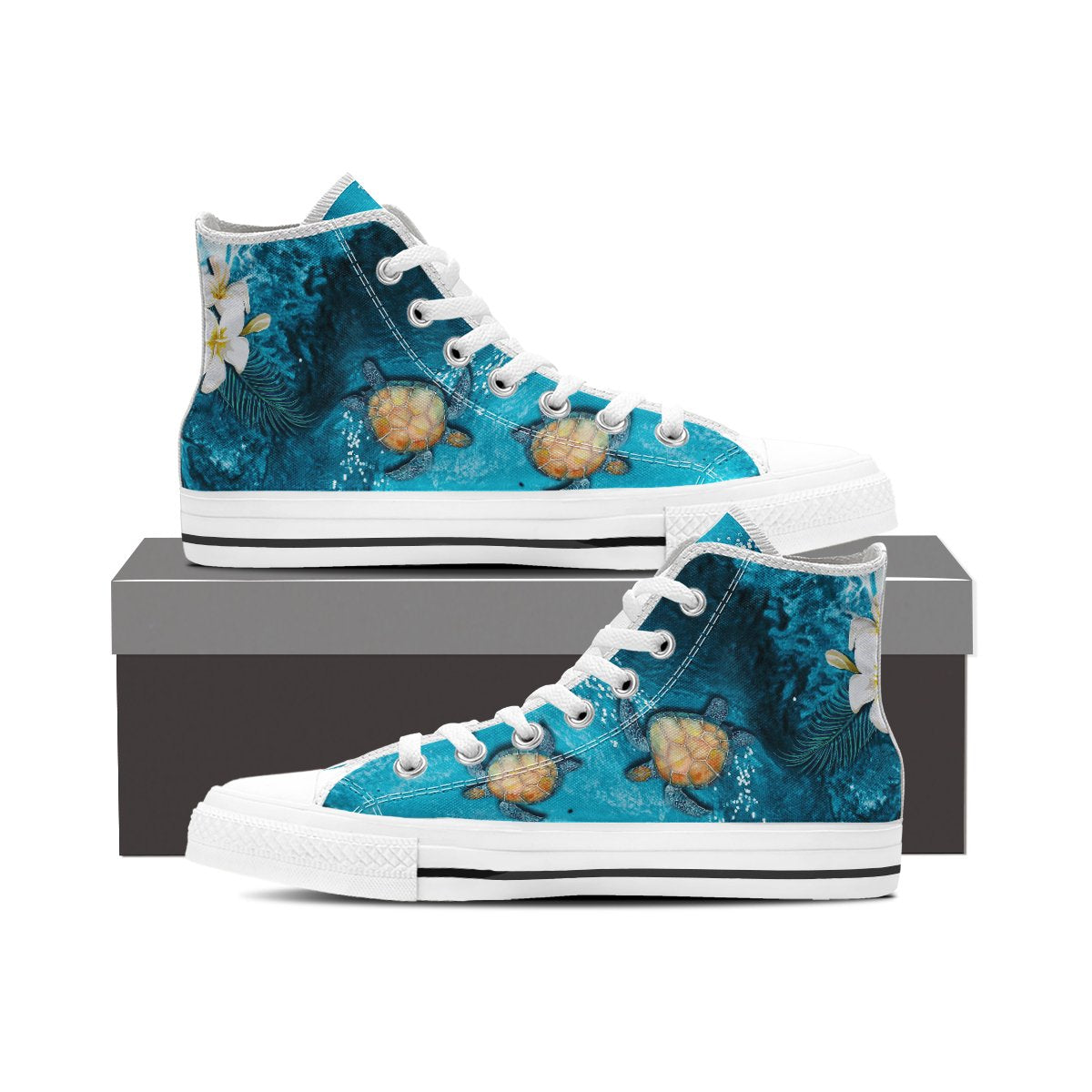 Hawaii Turtle Aumakua Plumeria High Top Shoes - Hipi Style - AH - Polynesian Pride