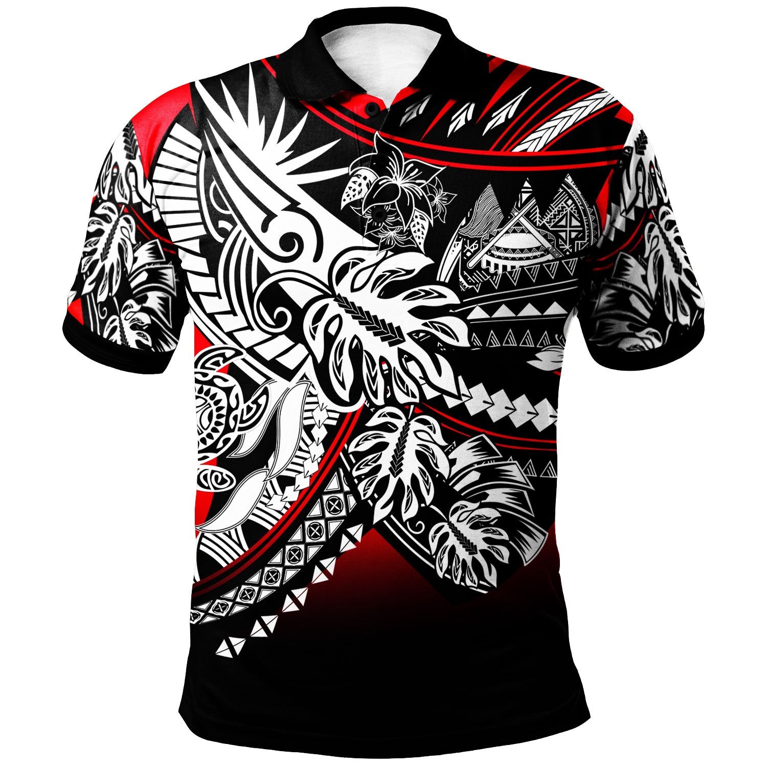 American Samoa Polo Shirt Tribal Jungle Red Pattern Unisex Red - Polynesian Pride