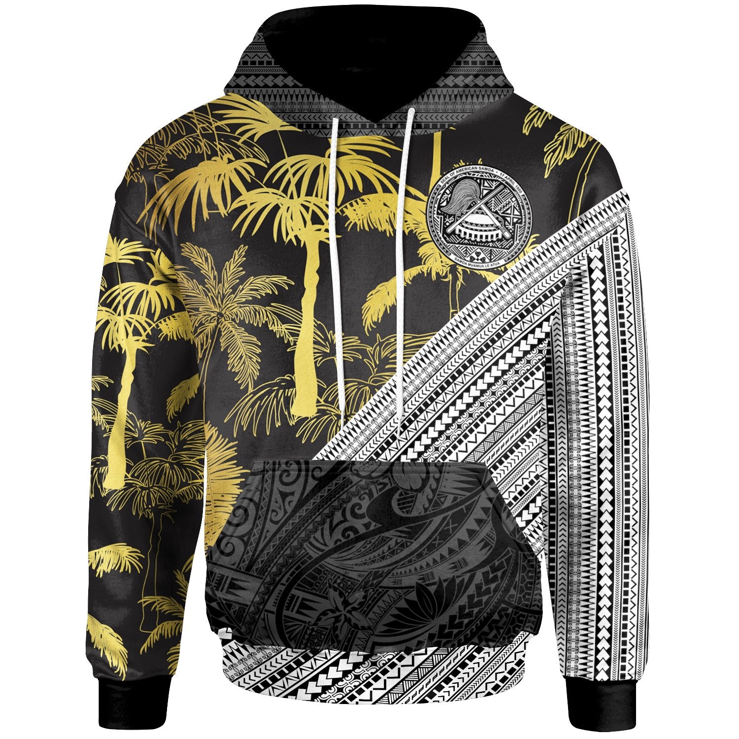 American Samoa Hoodie Gold Palm Tree With Polynesian Diagonal Pattern Unisex Gold - Polynesian Pride