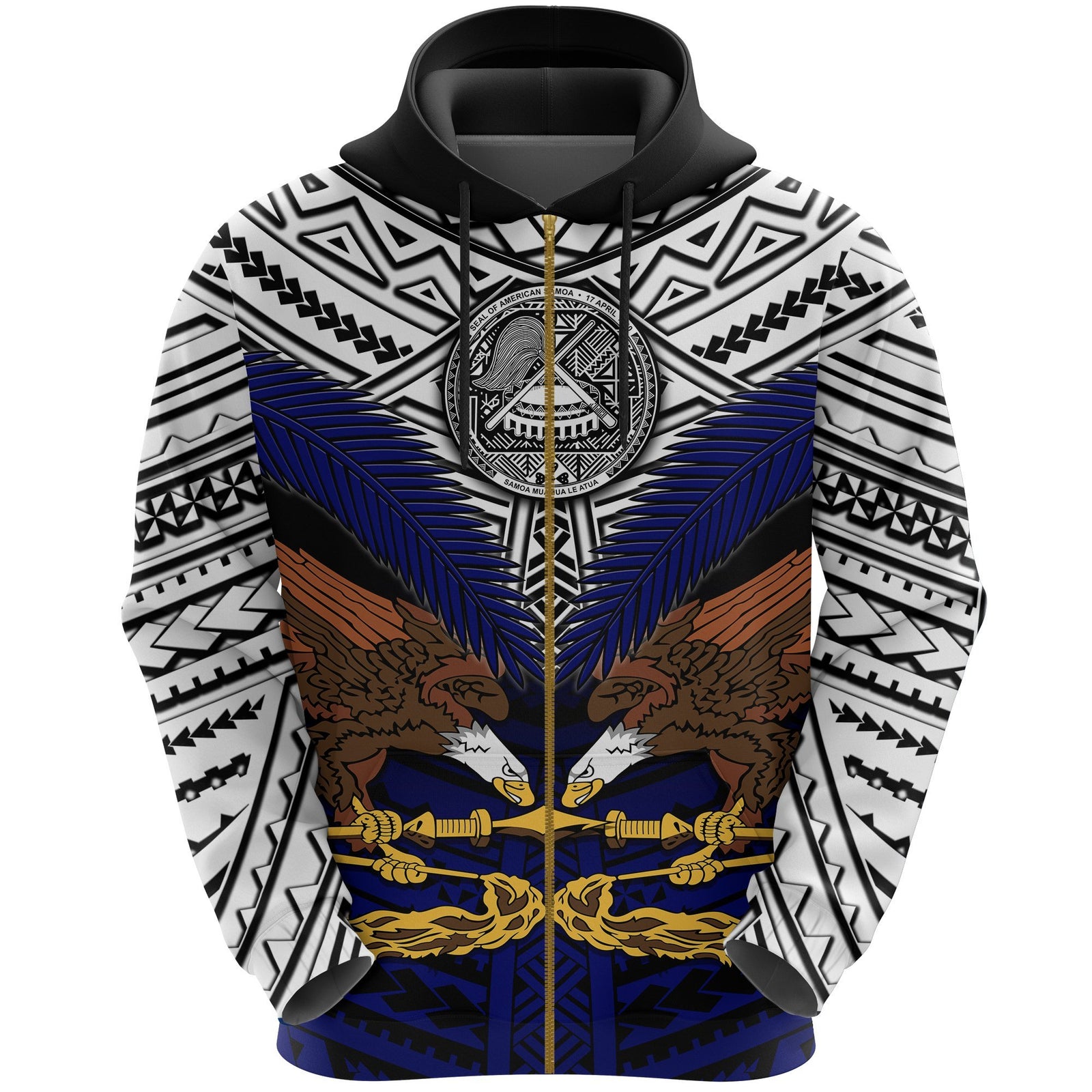 Seal of American Samoa Zip up Hoodie Eagle Unisex Blue - Polynesian Pride