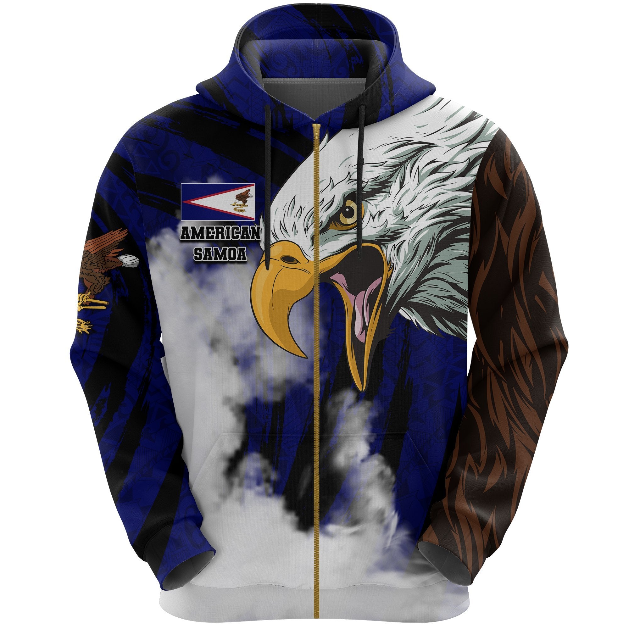 American Samoa Zip Hoodie Bald Eagle Powerful Unisex Blue - Polynesian Pride