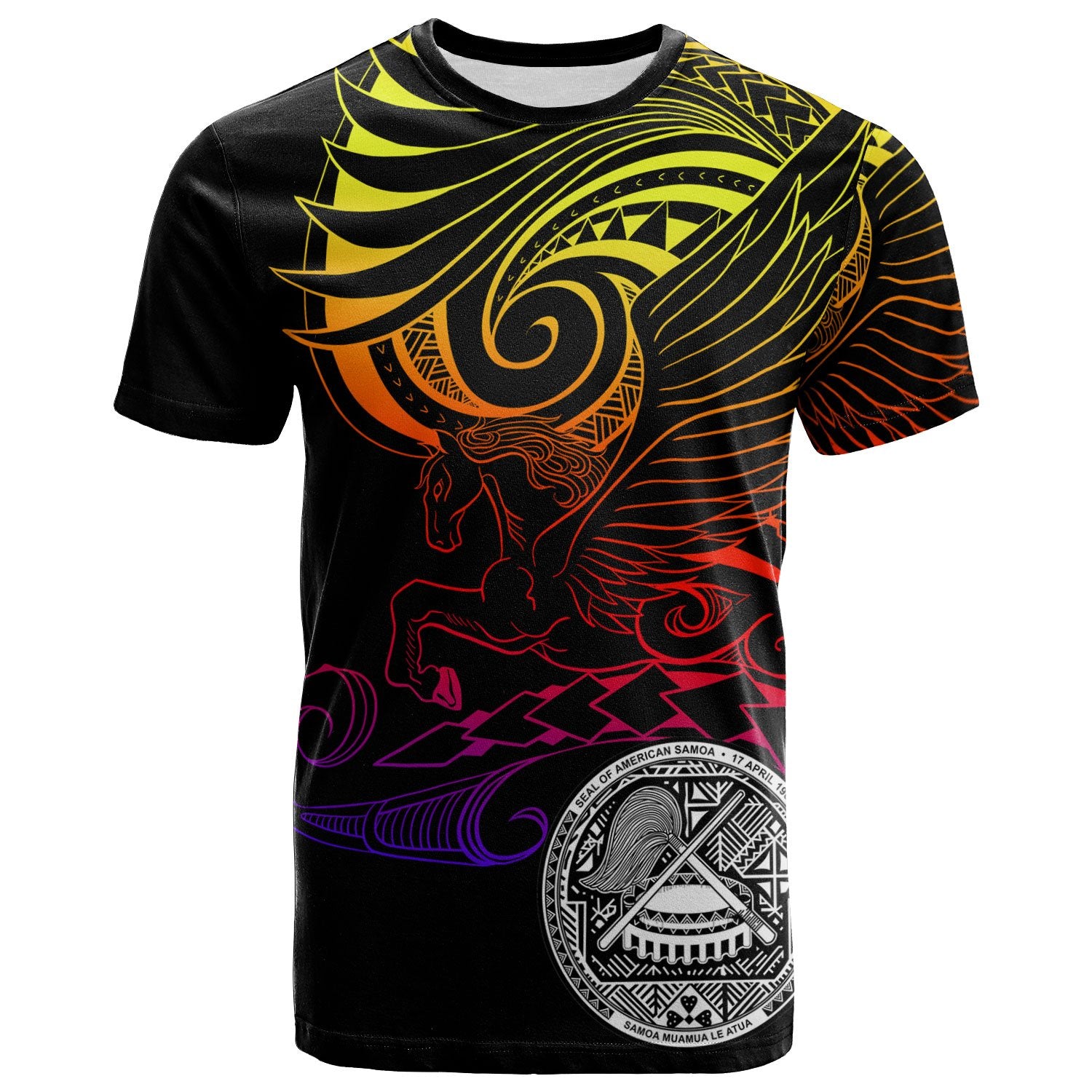 American Samoa T Shirt Pegasus Gradient Colorful Style Unisex Black - Polynesian Pride