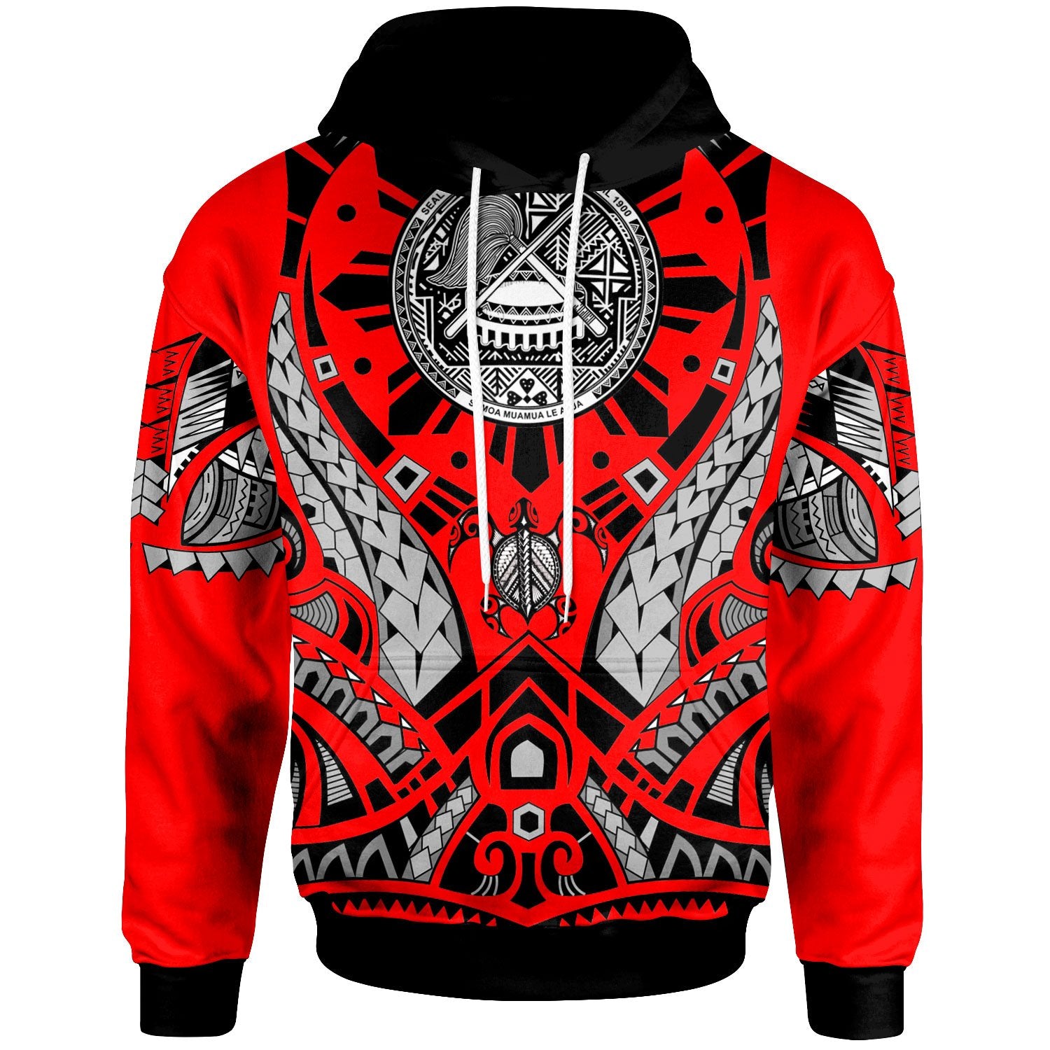 American Samoa Hoodie Tribal Sun Tattoo Red Color Unisex Red - Polynesian Pride