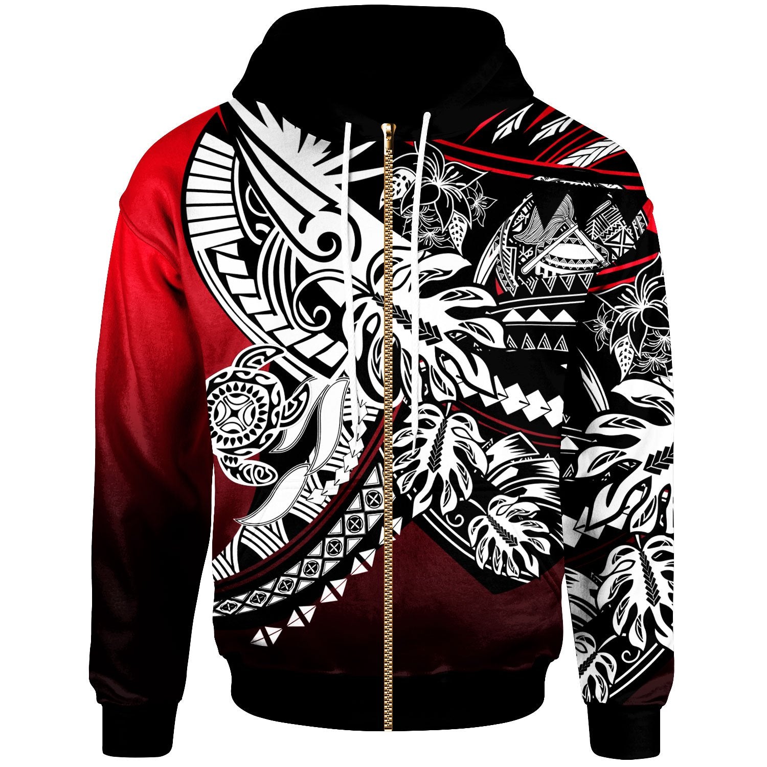 American Samoa Zip Hoodie Tribal Jungle Pattern Red Color Unisex Red - Polynesian Pride