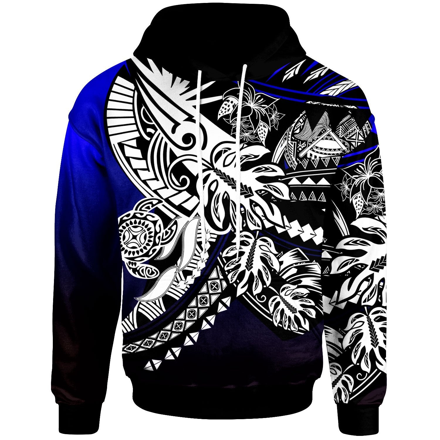 American Samoa Hoodie Tribal Jungle Pattern Blue Color Unisex Blue - Polynesian Pride