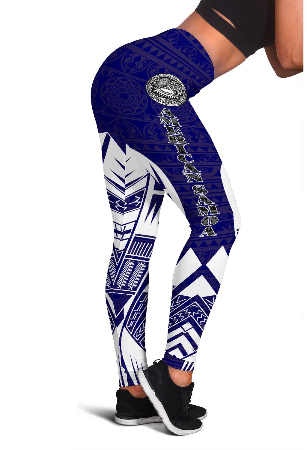 American Samoa Polynesian Leggings - Polynesian Tattoo Flag Version Blue - Polynesian Pride