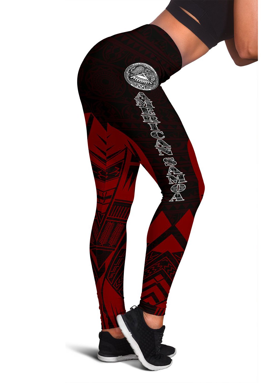 American Samoa Polynesian Leggings - Polynesian Tattoo Red Version Red - Polynesian Pride