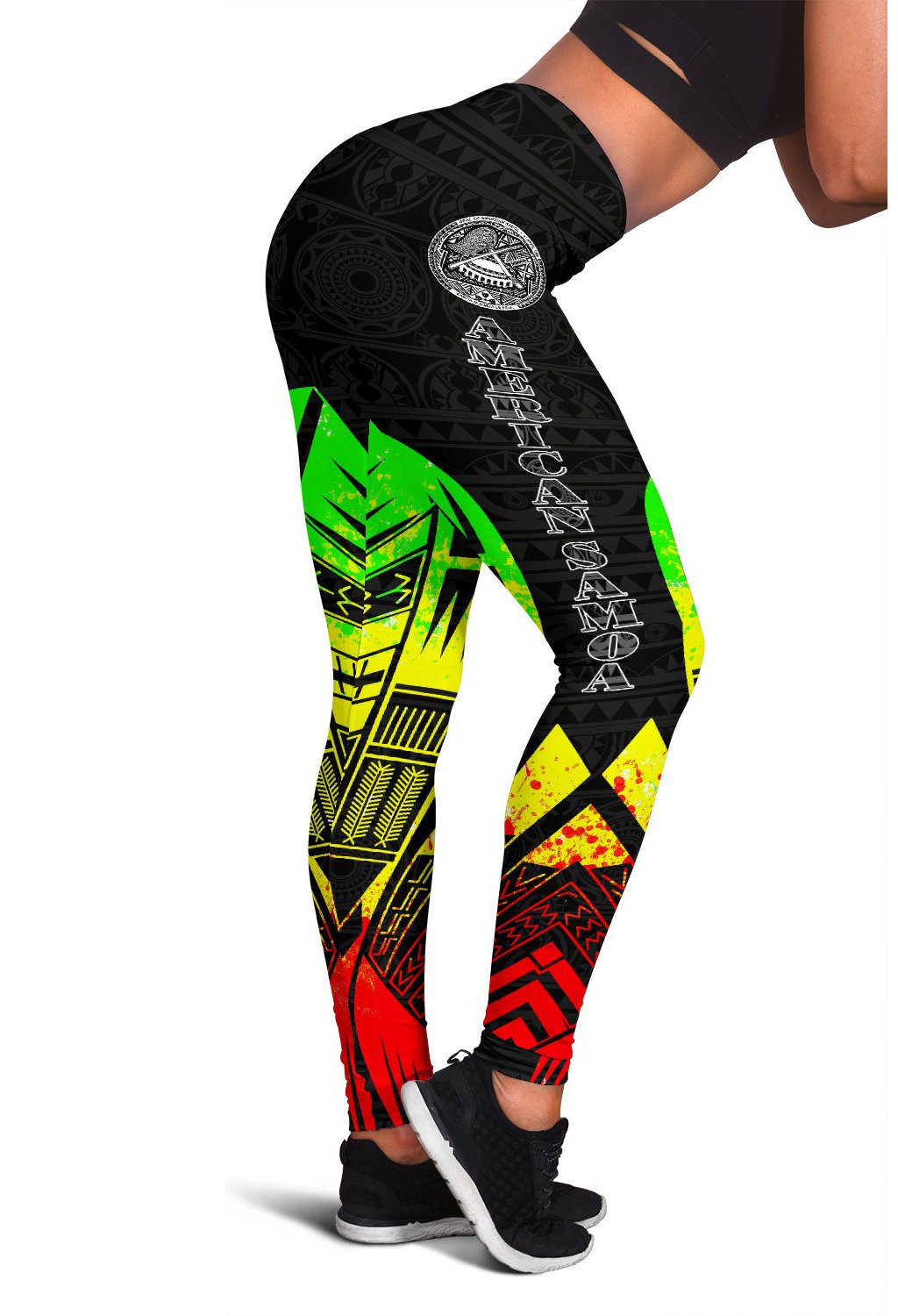 American Samoa Polynesian Leggings - Polynesian Tattoo Reggae Version Reggae - Polynesian Pride