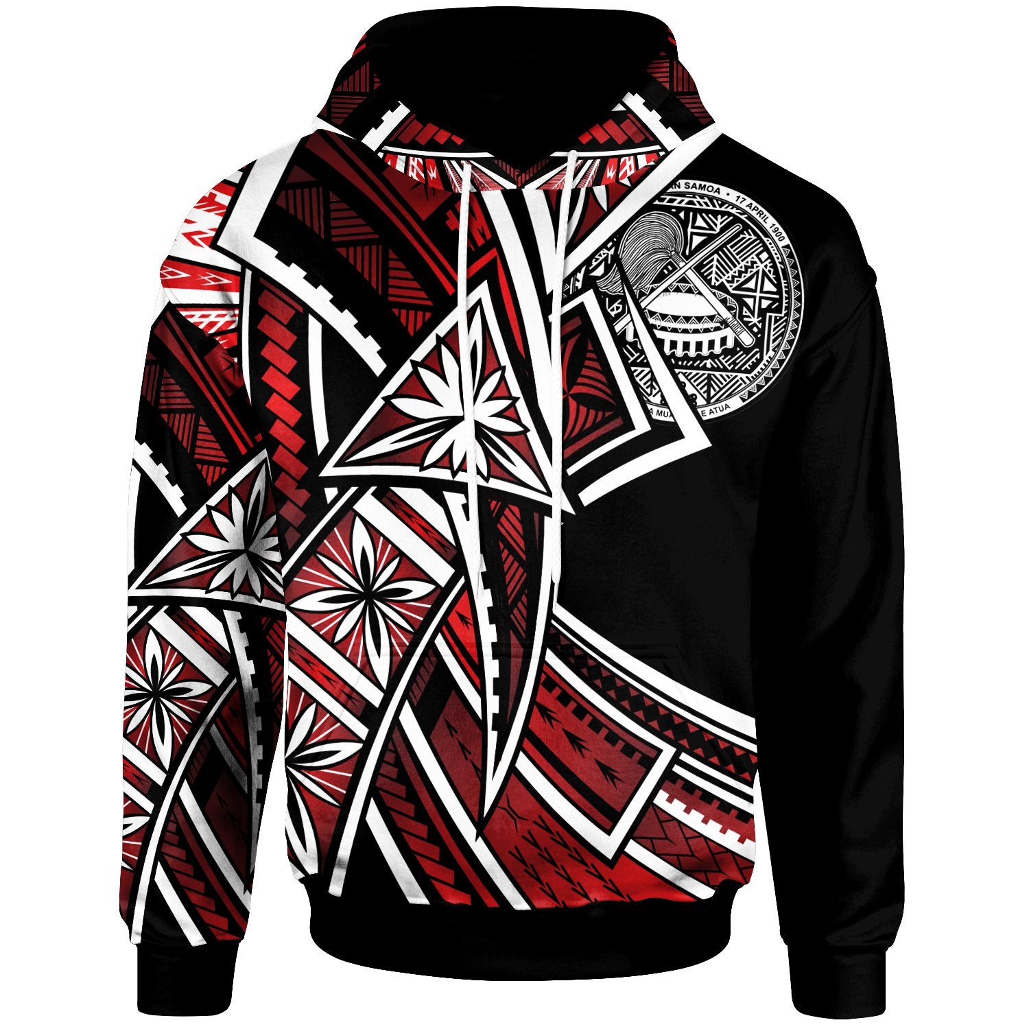 American Samoa Hoodie Tribal Flower Special Pattern Red Color Unisex Black - Polynesian Pride