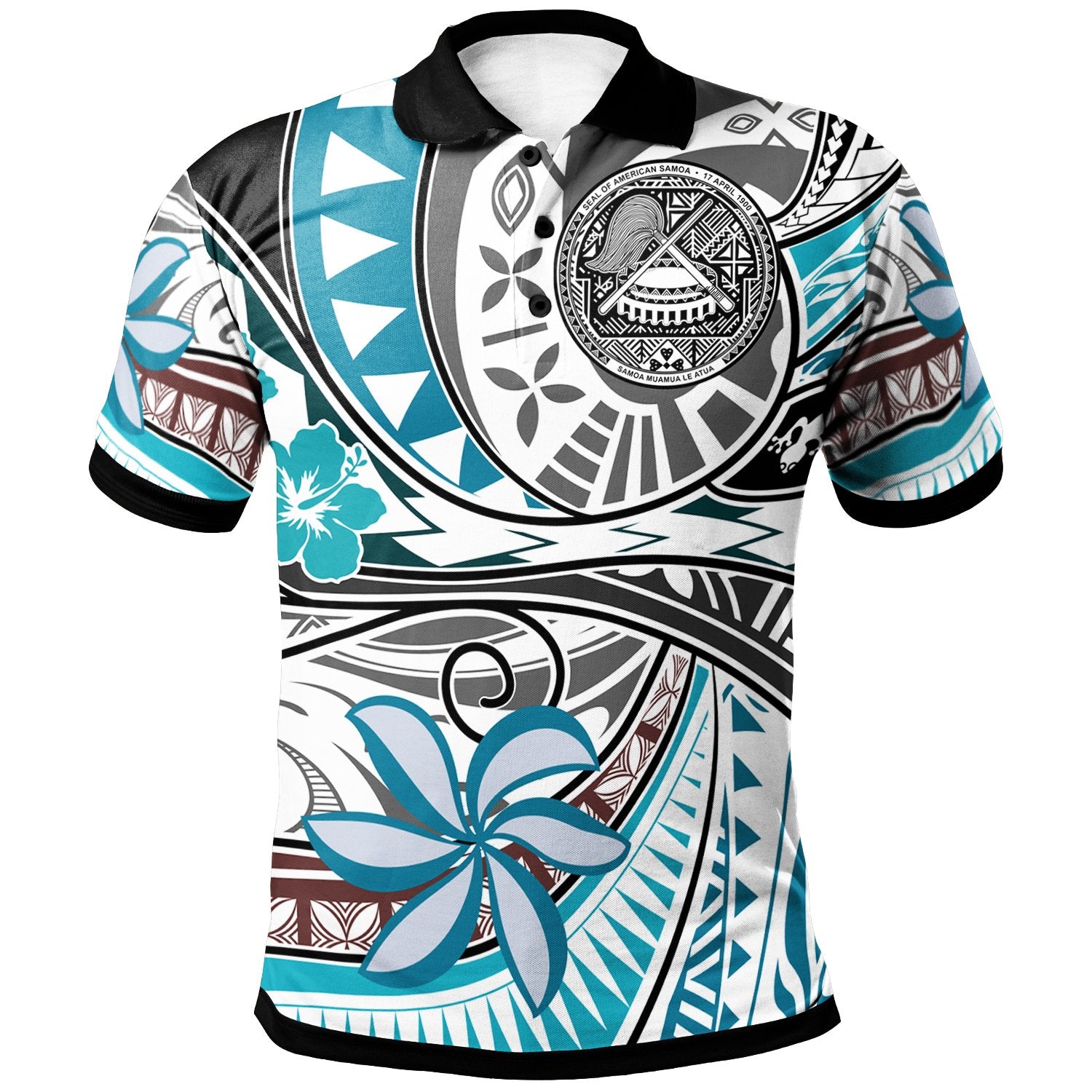 American Samoa Polo Shirt Flower and Flow Unisex Blue - Polynesian Pride