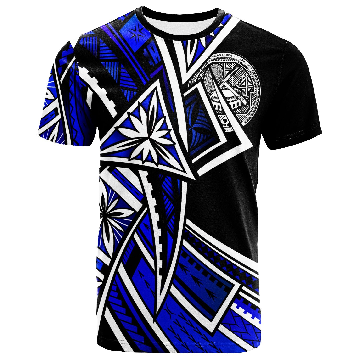 American Samoa T Shirt Tribal Flower Special Pattern Blue Color Unisex Blue - Polynesian Pride