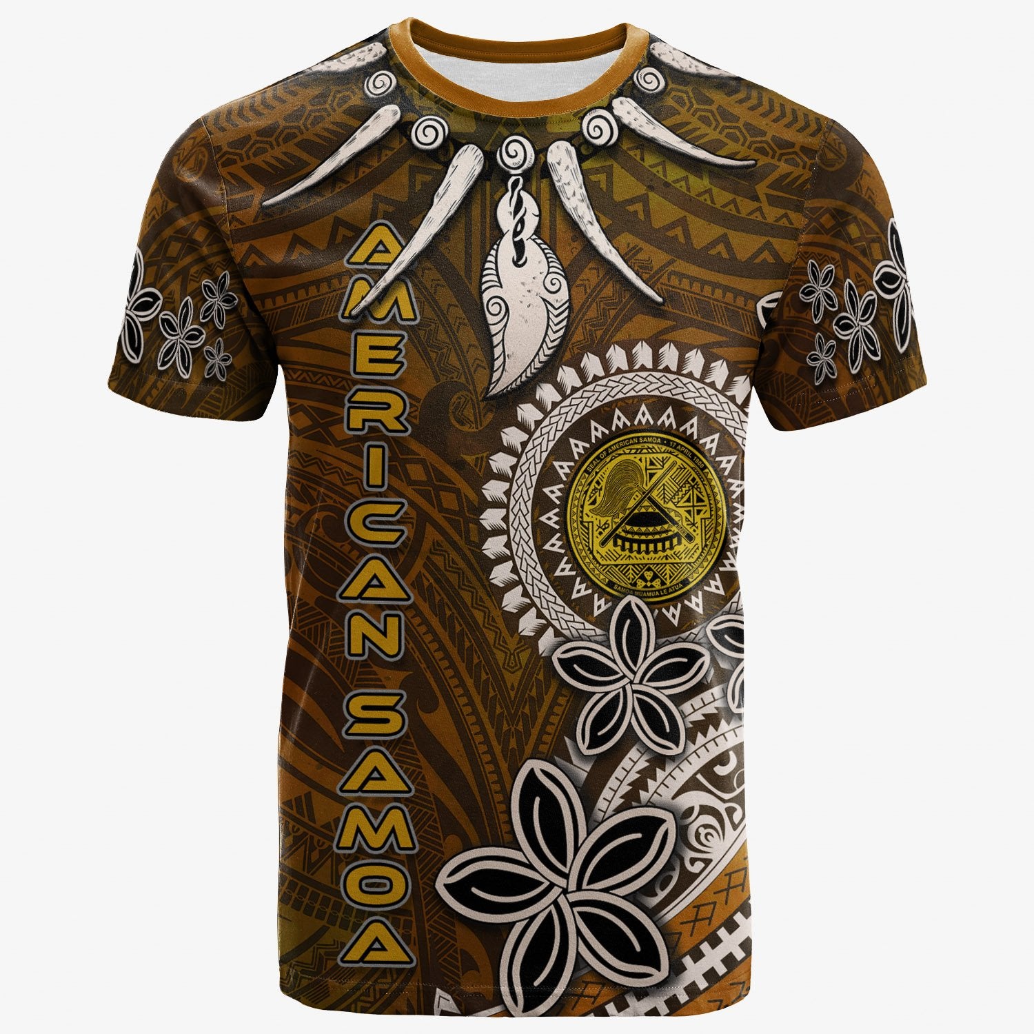 American Samoa T Shirt Polynesian Boar Tusk Unisex Brown - Polynesian Pride