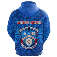 Custom Kolisi Apifoou College Tonga Zip Hoodie Full Blue - Polynesian Pride