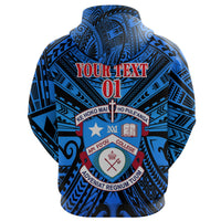 Custom Kolisi Apifoou College Tonga Zip Hoodie Blue, Custom Text and Number - Polynesian Pride