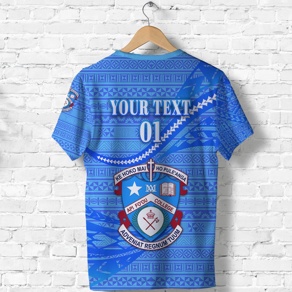 Custom Apifoou College T Shirt Tonga Unique Version Full Blue, Custom Text and Number - Polynesian Pride